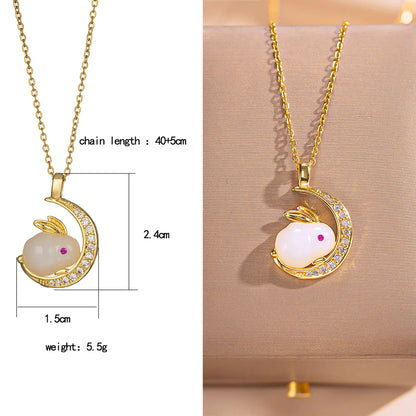 304 Stainless Steel Copper 18K Gold Plated Elegant Cute Streetwear Inlay Rabbit Flower Butterfly Shell Zircon Pendant Necklace