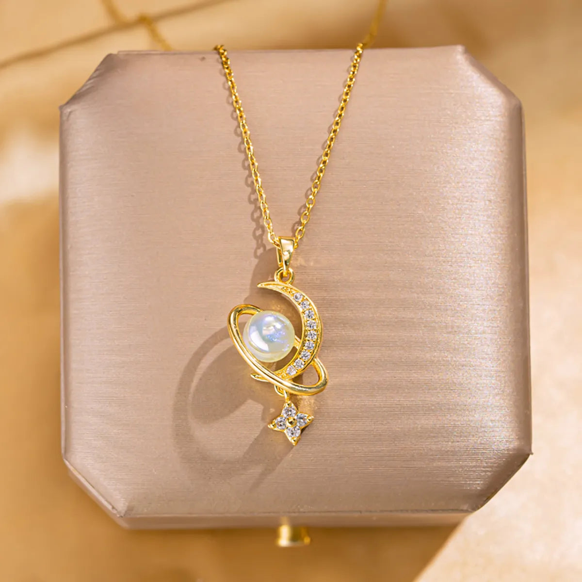 304 Stainless Steel Copper 18K Gold Plated Elegant Cute Streetwear Inlay Rabbit Flower Butterfly Shell Zircon Pendant Necklace