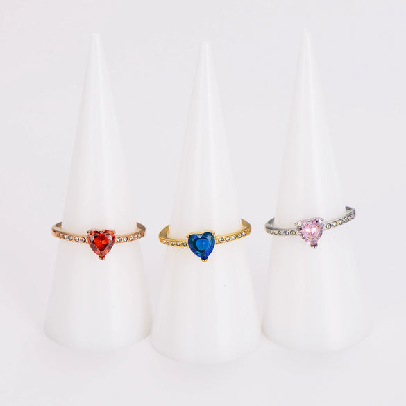 Wholesale Elegant Electroplated Stainless Steel Heart Shape Inlaid Zircon Colored Diamond Ring For Women