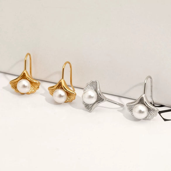 Wholesale Elegant Fashion Shell Single Pearl Earrings In 316 Stainless Steel With Geometric Design And Electroplating