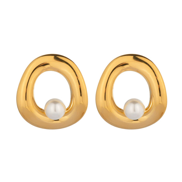 Wholesale Elegant Fashionable Light Luxury Minimalist Banquet Pearl Earrings In Stainless Steel With Fruit Shape And Electroplating