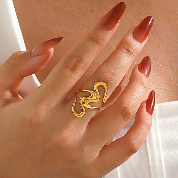 Wholesale Elegant Geometric Adjustable Electroplated Stainless Steel Ring For Women