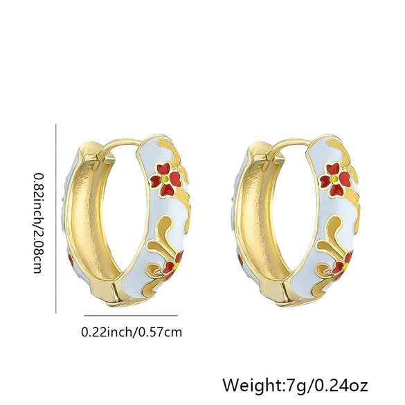 Wholesale Elegant Geometric Copper Gold Plated Pink Flower Pattern Oil Drop Earrings For Women
