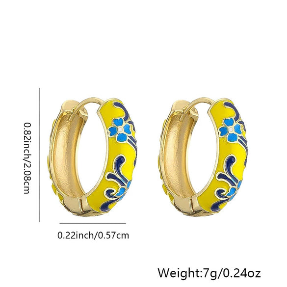 Wholesale Elegant Geometric Copper Gold Plated Pink Flower Pattern Oil Drop Earrings For Women