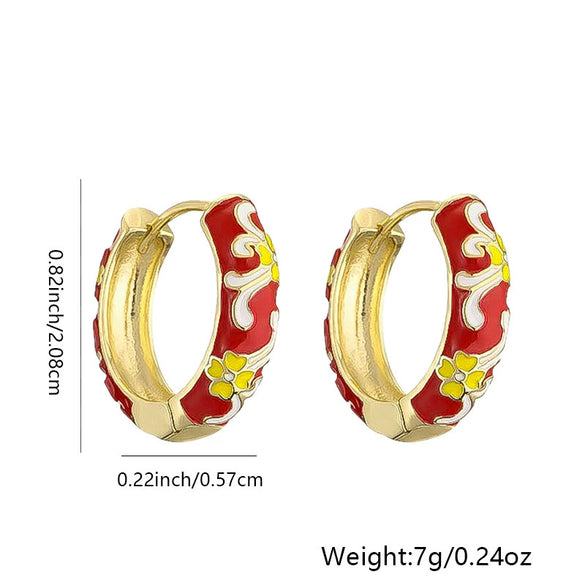 Wholesale Elegant Geometric Copper Gold Plated Pink Flower Pattern Oil Drop Earrings For Women