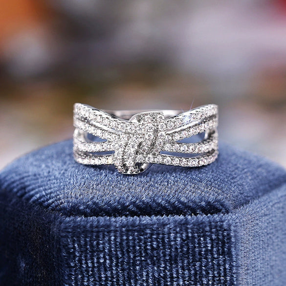 Wholesale Elegant Geometric Copper Multilayered Ring Inlaid With Zirconia For Women