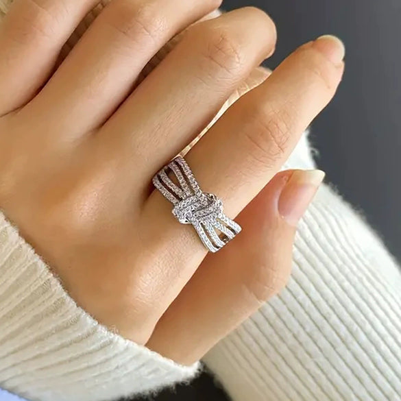 Wholesale Elegant Geometric Copper Multilayered Ring Inlaid With Zirconia For Women