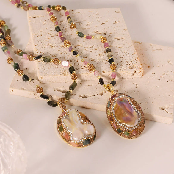 Wholesale Elegant Geometric Freshwater Natural Pearl Bamboo Chain Clavicle Pendant Necklace 18K Gold Plated Jewelry For Women