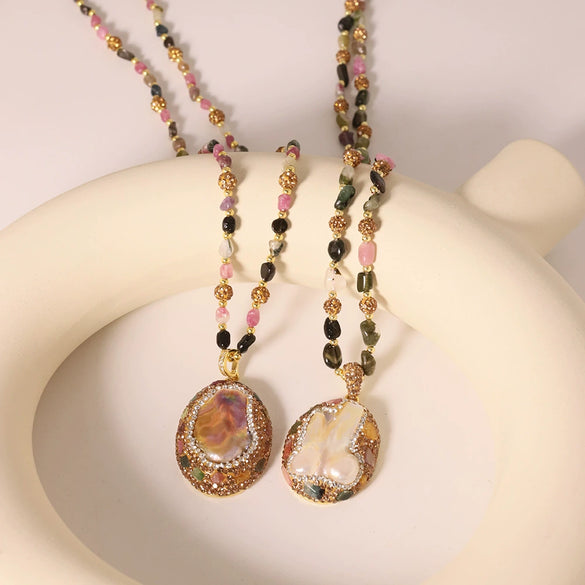 Wholesale Elegant Geometric Freshwater Natural Pearl Bamboo Chain Clavicle Pendant Necklace 18K Gold Plated Jewelry For Women