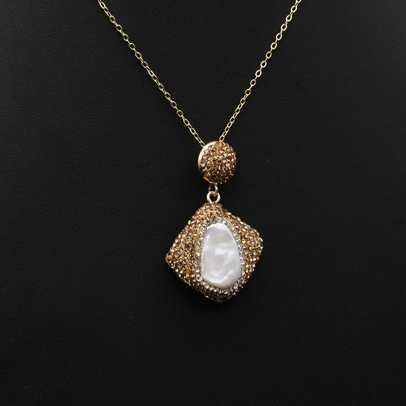 Wholesale Elegant Geometric Freshwater Natural Pearl Bamboo Chain Clavicle Pendant Necklace 18K Gold Plated Jewelry For Women