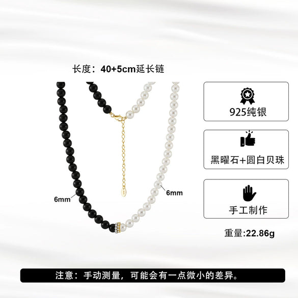 Wholesale Elegant Geometric Natural Obsidian S925 Sterling Silver Necklace For Women With Electroplating