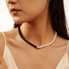 Wholesale Elegant Geometric Natural Obsidian S925 Sterling Silver Necklace For Women With Electroplating