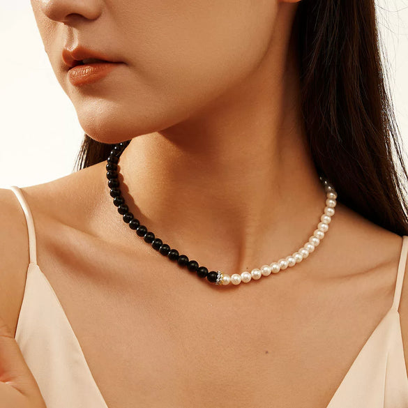 Wholesale Elegant Geometric Natural Obsidian S925 Sterling Silver Necklace For Women With Electroplating