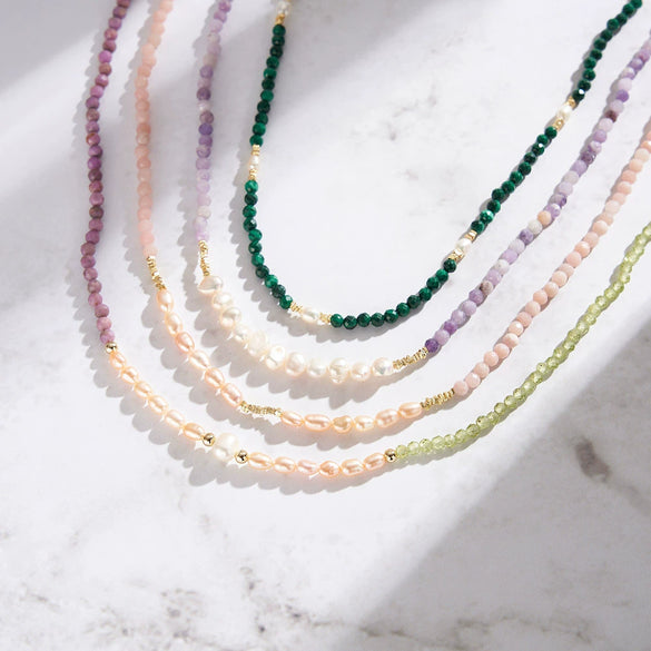 Wholesale Elegant Geometric Natural Stone Series Necklace With Purple Mica Freshwater Pad Sterling Silver Electroplating