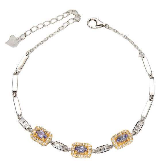 Wholesale Elegant Geometric Style S925 Sterling Silver Gemstone Bracelet