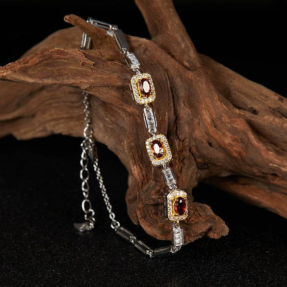 Wholesale Elegant Geometric Style S925 Sterling Silver Gemstone Bracelet