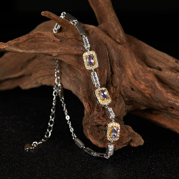Wholesale Elegant Geometric Style S925 Sterling Silver Gemstone Bracelet
