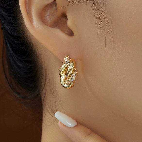 Wholesale Elegant Geometric Twist Circle Copper Zircon Earrings For Women