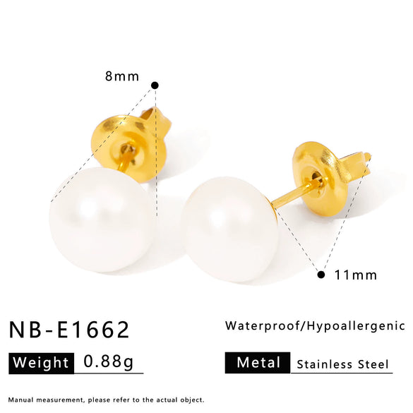 Wholesale Elegant Goldplated Natural Freshwater Pearl And Stainless Steel Geometric Earrings For Women