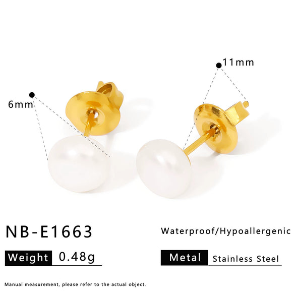 Wholesale Elegant Goldplated Natural Freshwater Pearl And Stainless Steel Geometric Earrings For Women