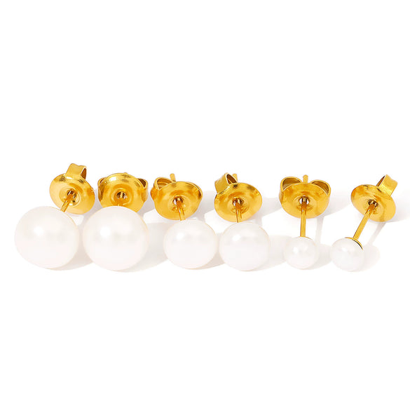 Wholesale Elegant Goldplated Natural Freshwater Pearl And Stainless Steel Geometric Earrings For Women