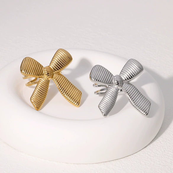 Wholesale Elegant Goldplated Stainless Steel Bow Tie Ring For Women