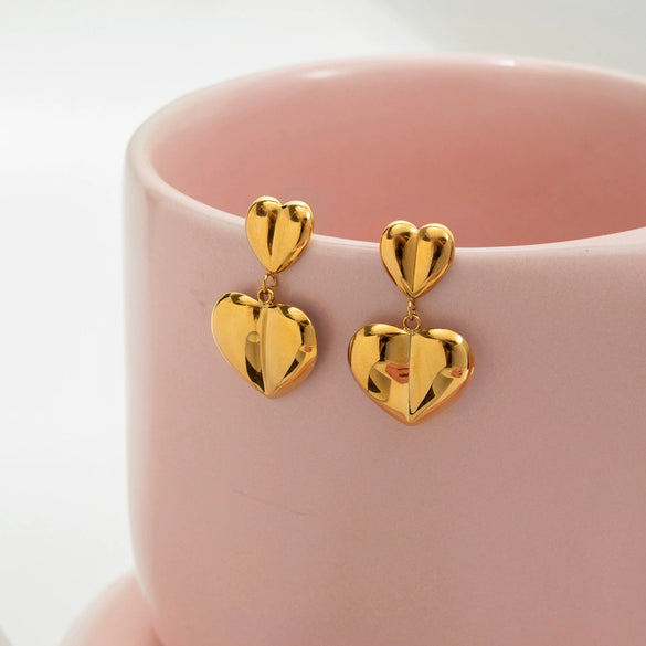 Wholesale Elegant Heart Shape Stainless Steel Electroplated Pendant Earrings For Women