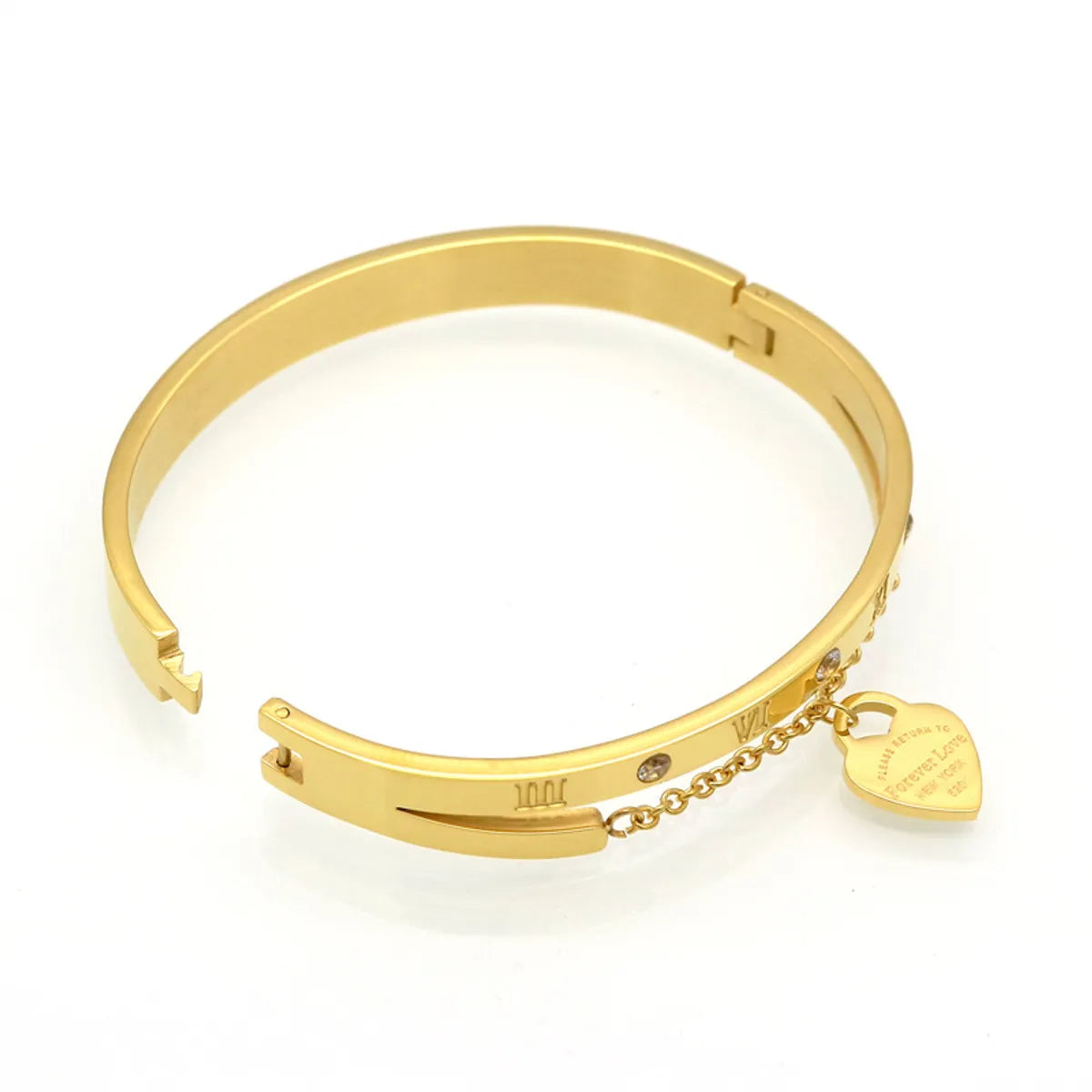 Wholesale Elegant Heart Shape Titanium Steel 18k Gold Plated Rhinestones Bangle