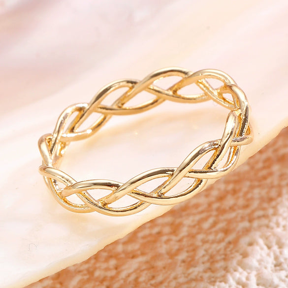 Wholesale Elegant Heartshaped Hollow Woven Copper Zircon Electroplated Ring For Women