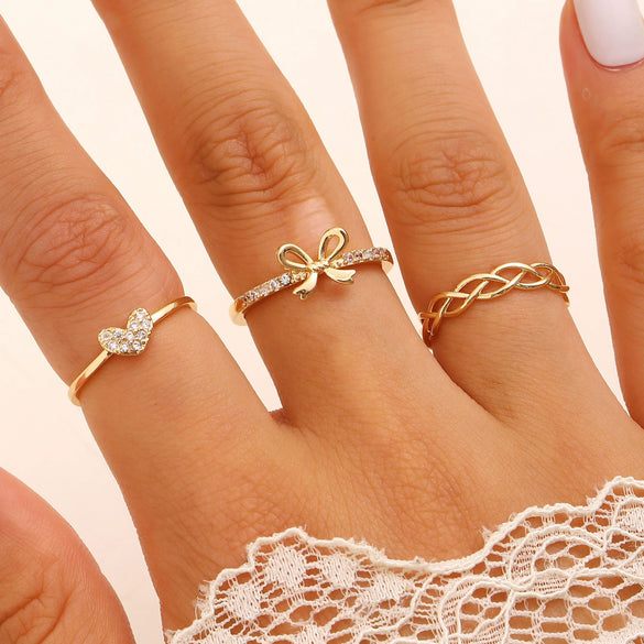 Wholesale Elegant Heartshaped Hollow Woven Copper Zircon Electroplated Ring For Women