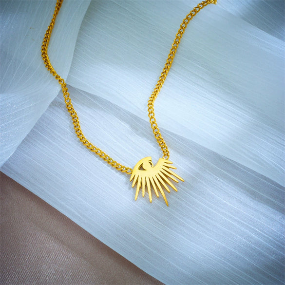 Wholesale Elegant High Irregular Geometric Blue Eyes Diamond Pendant Titanium Steel Necklace With Electroplating