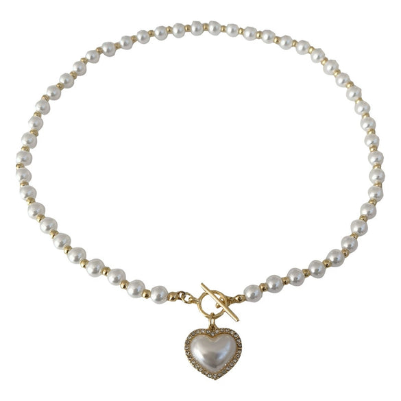 Wholesale Elegant Imitation Pearl Heart Shaped Alloy Necklace For Ladies With Electroplating Treatment