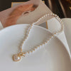 Wholesale Elegant Imitation Pearl Heart Shaped Alloy Necklace For Ladies With Electroplating Treatment