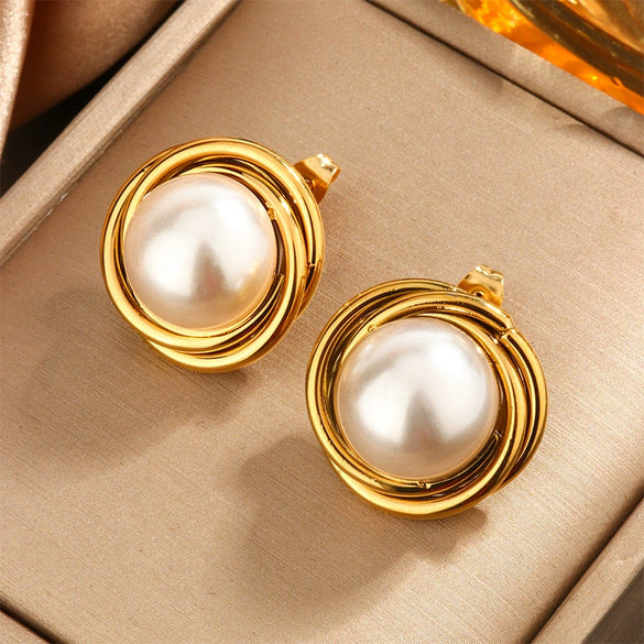 Wholesale Elegant Imitation Pearl Stud And Ear Clip Earrings For Women With Flower And Constellation Patterns Electroplated