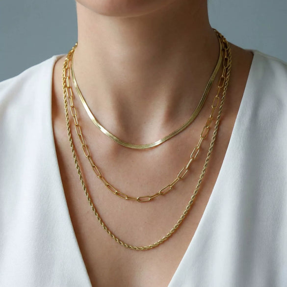 Wholesale Elegant Ins Style Geometric Stainless Steel Electroplated Multilayer Clavicle Chain Necklace For Women