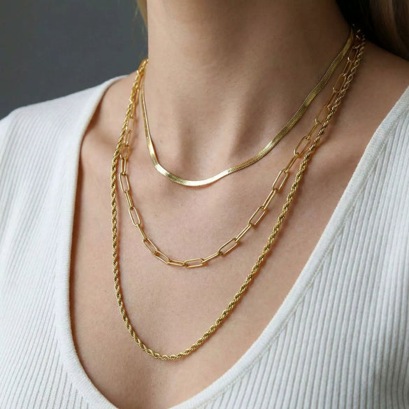 Wholesale Elegant Ins Style Geometric Stainless Steel Electroplated Multilayer Clavicle Chain Necklace For Women