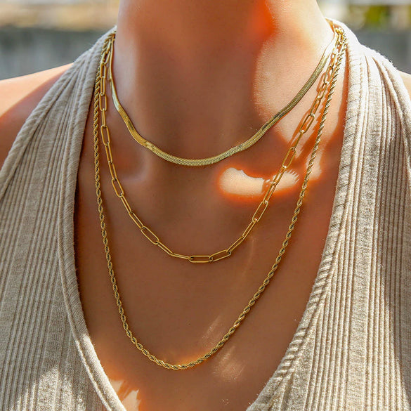 Wholesale Elegant Ins Style Geometric Stainless Steel Electroplated Multilayer Clavicle Chain Necklace For Women