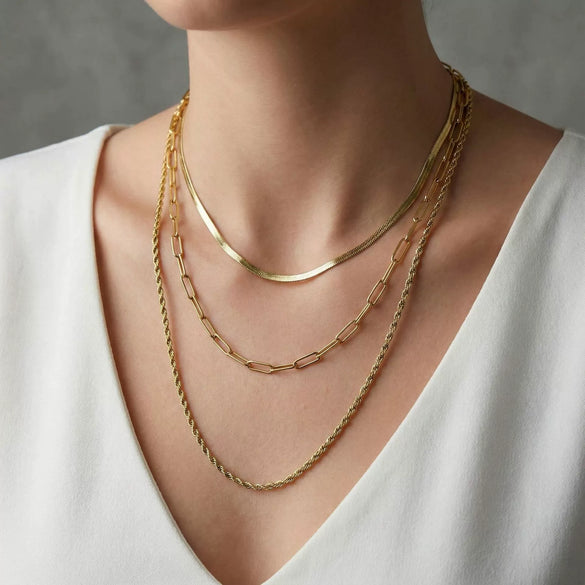 Wholesale Elegant Ins Style Geometric Stainless Steel Electroplated Multilayer Clavicle Chain Necklace For Women