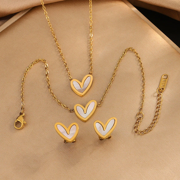 Wholesale Elegant Irregular Heart Water Drop Bell 18K Gold Plated Stainless Steel Jewelry Set For Women