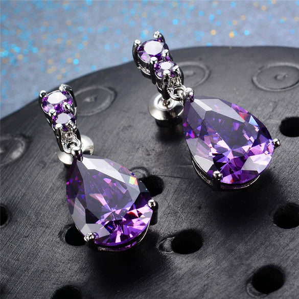Wholesale Elegant Ladies Copper Water Drop Zircon Earrings Fashion Jewelry