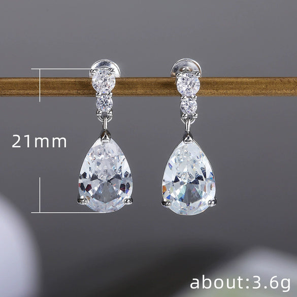 Wholesale Elegant Ladies Copper Water Drop Zircon Earrings Fashion Jewelry