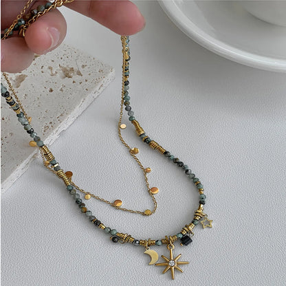 Wholesale Elegant Lady Bohemian Geometric Copper Inlay 18K Gold Plated Acrylic Pendant Necklace