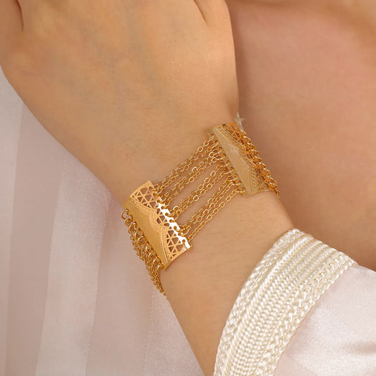 Wholesale Elegant Lady Bridal Geometric Copper 18K Gold Plated Bracelets