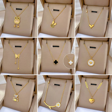 Elegant Lady Geometric Heart Shape Titanium Steel Plating Inlay Artificial Pearls Zircon Pendant Necklace