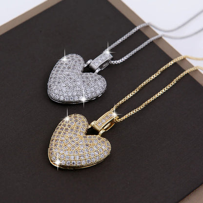 Wholesale Elegant Lady Heart Shape Copper Inlay 18K Gold Plated White Gold Plated Zircon Pendant Necklace