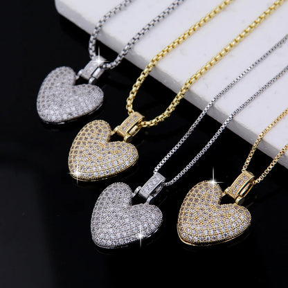 Wholesale Elegant Lady Heart Shape Copper Inlay 18K Gold Plated White Gold Plated Zircon Pendant Necklace