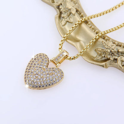 Wholesale Elegant Lady Heart Shape Copper Inlay 18K Gold Plated White Gold Plated Zircon Pendant Necklace