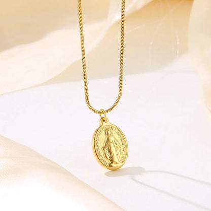 Wholesale Elegant Lady Oval Stainless Steel Plating 18k Gold Plated Pendant Necklace