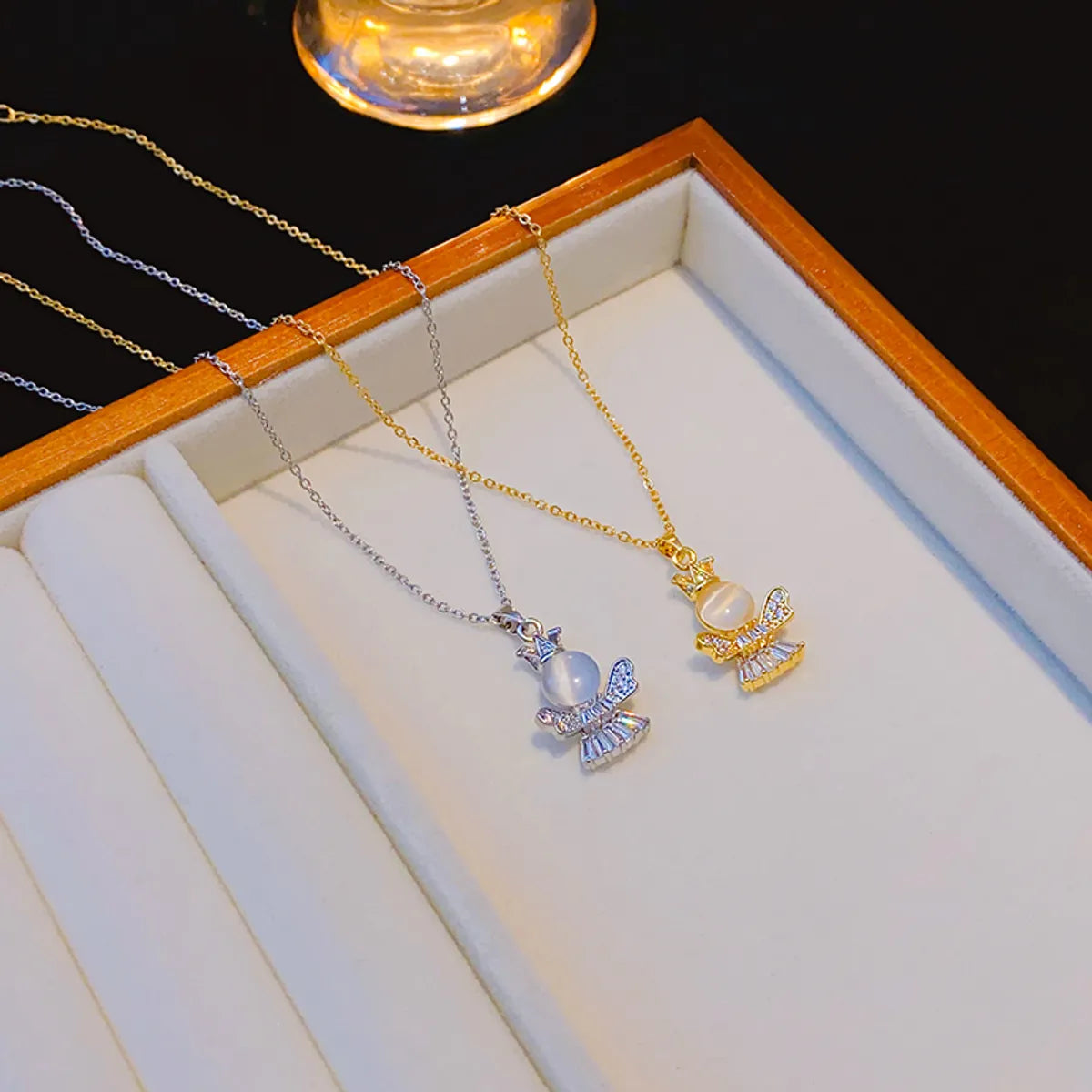 Wholesale Elegant Lady Streetwear Angel 304 Stainless Steel Copper Inlay 18K Gold Plated K Gold Plated Opal Zircon Pendant Necklace