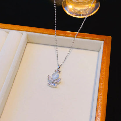 Wholesale Elegant Lady Streetwear Angel 304 Stainless Steel Copper Inlay 18K Gold Plated K Gold Plated Opal Zircon Pendant Necklace